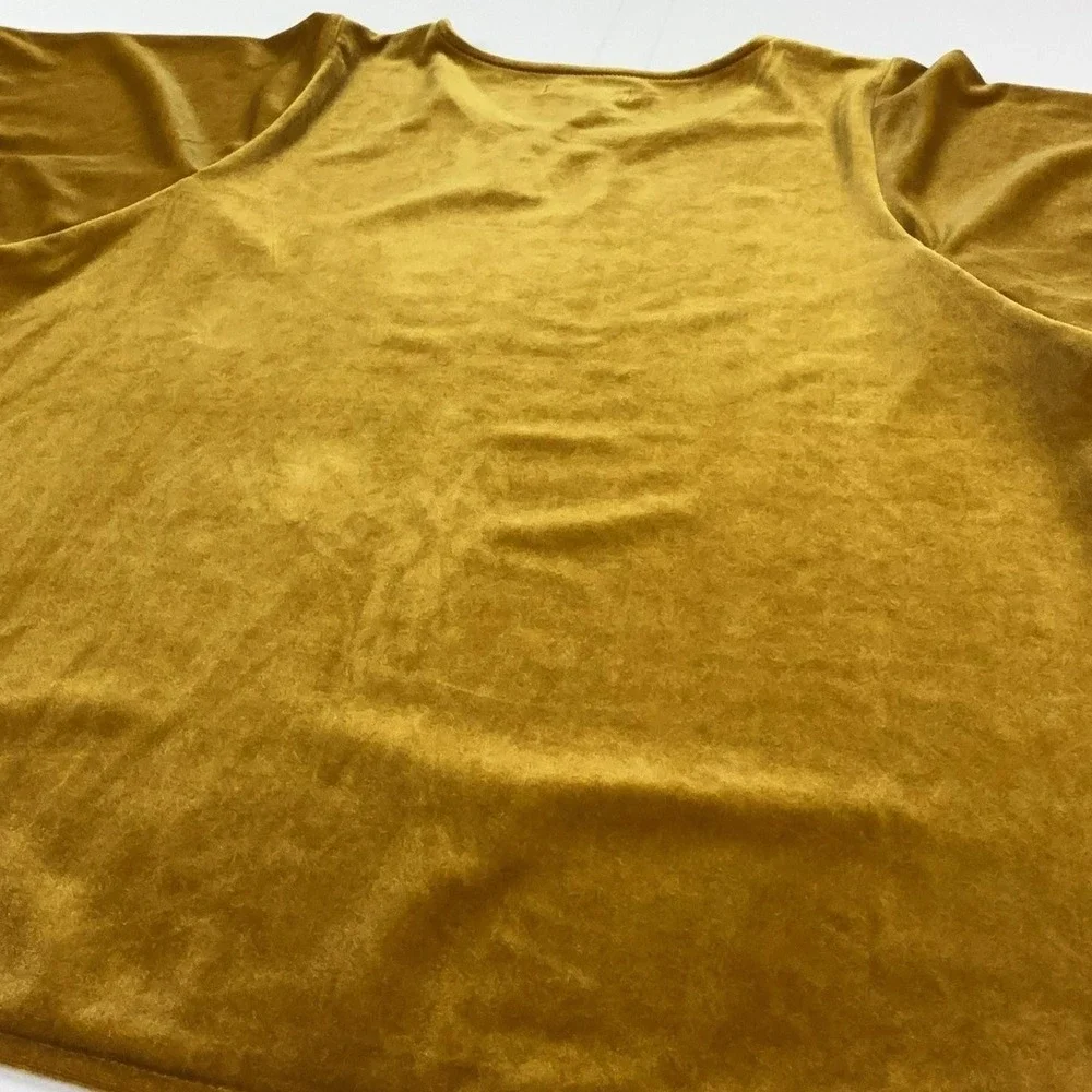 Madewell Blouse Womens L Gold Velvet Crew Neck Short Sleeve Stretch Dolman Top
